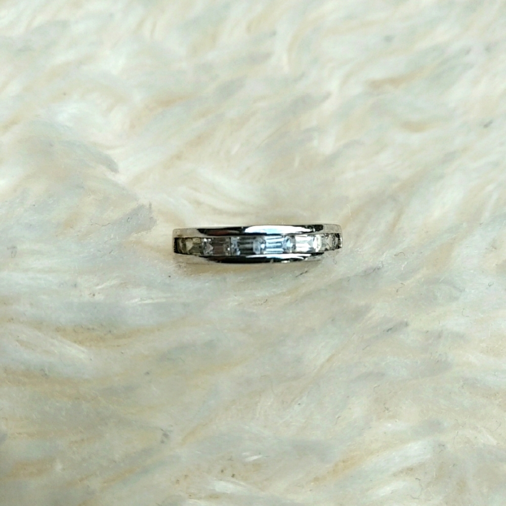 Silver channel set cz baguette band